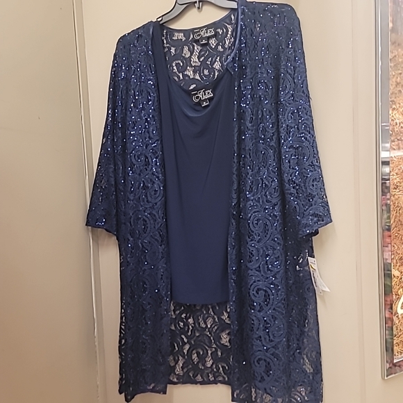 Alex Evenings Plus Size Long Sequin Lace Jacket & Tank Top Set - Picture 6 of 9
